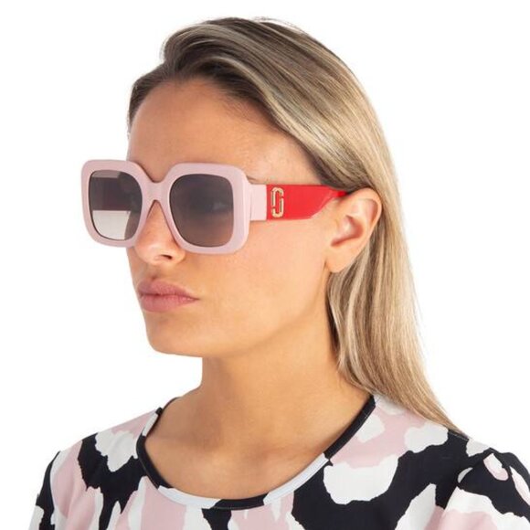 Marc Jacobs MARC 647/S 0C48 HA Sunglasses Pink/Red Square Frame, Brown Lenses - Picture 3 of 11